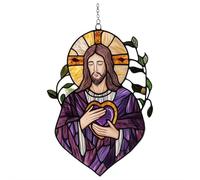 Yiokii Jesus Sun Catcher Collection, 6/8 Inch Charming Jesus Christ Acrylic Stained Glass Window Hanging Decor, Acrylic Window Wall Car Hanging Decor, Christian Gifts for Home Church and Holidays