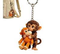 Yiokii Protect Punch The Monkey Keychain, 3D Cute Monkey Holding Plush Toy Hanging Keychain Decoration Gift for Backpack Purse Keys Car