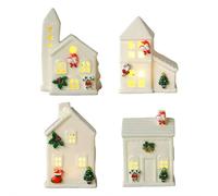 Yiokii White Ceramic Christmas Village Houses, Christmas House Night Light, LED Light Up Christmas House Decorations, Christmas Town Scene Collection Buildings Farmhouse Rustic Decor