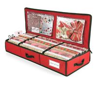 Yiomxhi Christmas Wrapping Paper Storage Bag with Interior Pockets and Adjustable Straps, 103cm Durable 600D Oxford Gift Wrap Holder Xmas Decorations Organizer for Cards, Bows, Ribbons (Red)