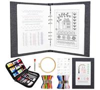 Yiomxhi Embroidery Stitch Book with Fabric Pages, Upgraded DIY Sewing Kit with Complete Tools Instructional Tutorial Various Patterns, Gift for Adults Craft Lovers Beginner Enthusiast