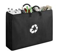 Yiomxhi Recycling Bin for Kitchen Home, 96L Large Recycle Sorter Bag with 3 Compartments, Reusable Foldable Waste Trash Sorting Organizer for Bottle Can Glass Plastice Stickers, Black