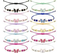 YionZian 10 Pieces Rhinestone Butterfly Bracelet Cute Butterfly Adjustable Rope for Friendship Fairy Party Favor
