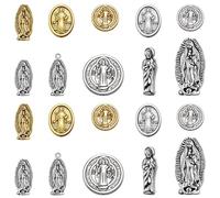 YionZian 100Pieces Metal Jesus Virgen De Guadalupe Religious Spacer Beads Saint Benedict Medal Bulk Loose Beads for Jewelry Making DIY Mexican Bracelet Plastic Rosary Necklace, Zinc, no gems