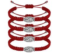 YionZian 4 Pieces Catholic San Benito Bracelet Virgen De Guadalupe Bracelet Handmade Braided Adjustable String Cord Blessing Friendship Mexican Bracelet for Women Men, One Size, Waxed rope, zinc