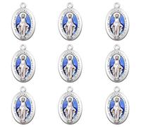 YionZian 50Pieces Small Metal Oval Blue Enamel Our Lady Religious Medal Charm Jesus Virgin Mary Pendants for Diy Bracelet Necklace Jewelry Making Supplies, Zinc, No Gemstone