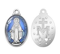 YionZian 50Pieces Small Metal Oval Blue Enamel Our Lady Religious Medal Charm Jesus Virgin Mary Pendants for Diy Bracelet Necklace Jewelry Making Supplies, Zinc, No Gemstone