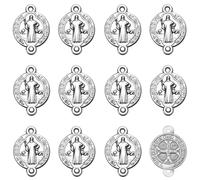 YionZian 60 Pieces Metal Round Religious San Judas Charms with Two Loops Mexican Bracelets Medalla De San Benito Pendant Connector Link Charm DIY Catholic Jewelry Making, Zinc, No Gemstone