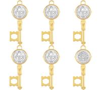 YionZian 6Pcs Two Tone Llave de San Benito Charm Catholic St Benedict Medals Key Shaped Pendant for Crafts Diy Easter Party Favors Jewelry Making