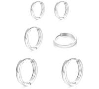 Yiorxu 3 Pairs Silver Hoop Earrings for Women,Huggies Earrings Size:8/10/12mm, Cartilage Sleeper Earrings Hinged Small Silver Hoop Earrings Set for Women Men Girls Boys