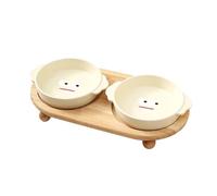 YIORYO Ceramic Dog and Cat Bowl Set with Wooden Stand, Modern Cute Weighted Food Water Set for Small Size Dogs & Medium Sized Dogs(Yellow,200ml)