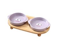 YIORYO Ceramic Dog and Cat Bowl Set with Wooden Stand, Modern Cute Weighted Food Water Set for Small Size Dogs & Medium Sized Dogs(Purple,300ml)