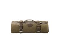 YIORYO Waxed Canvas Knife Roll - 12 Knife Slots, Card Holder and Large Zippered Pocket - Genuine Leather, Cloth and Brass Buckles - for Chefs and Culinary Students