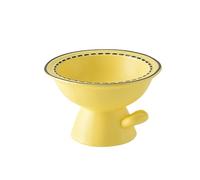 YIORYO Wide Elevated Cat Bowls - Ceramic Cat Food Bowl Raised Cat Food Bowls Elevated Shallow Cat Food Dish, Whisker Fatigue, Lead & Cadmium Free, Good Height for Cat Feeding(Yellow)