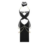 YIOTMOP Sexy Dress with Gold Chain Women Egypt Cat Cosplay Costume Erotic Underwear Lingerie with G-String BDSM Babydoll Dress Uniform Roleplay Rave Outfit Negligee