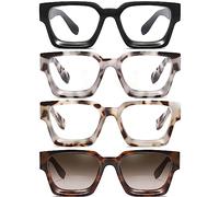 YIOYHVOVY 4 Pack Oversize Square Reading Glasses for Women, Blue Light Blocking Readers with Spring Hinge(+2.5 Strength)