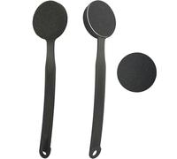 YIOYOODA 2-in-1 Pumice Stone for Feet with Long Handle 13.7", Double Sided Foot Scrubber and Exfoliator Pedicure Tool with Sand Paper for Callus & Dead Skin Remover, Smooth Skin, Black