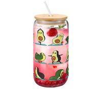 Yipaidel Avocado Yoga Transparent Glass Cup 16 OZ -- Bamboo Lid & Straw, The Travel Glassware Great for Any Occasion, Any Hot and Cold Drinks