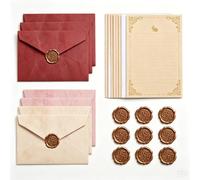 Yipakeh 48Pcs Letter Writing Set, Vint 3Col 9Env 30Sh 9Wax Letters Gifts | A5 paper lace borders self-adhesive seals no heat needed smooth writing for daily notes thank-you cards gift giving