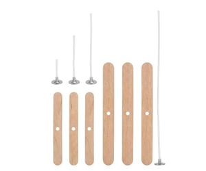 Yipakeh Candle Sand Wicks Set 200 Cotton Wicks 6 Wooden Holders DIY | 4 sizes 2.6-20cm clean burn low smoke short 11.4cm long 14.7cm wood holders center wick even burn gift home decor DIY craft