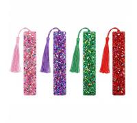 Yipakeh Glitter Resin Bookmarks, 4-Pack | Dried Flower Sparkle Bookmarks with Tassels for Women Girls Handmade Acrylic Bookmarks 14x2.5cm(Pink Purple Green Red)