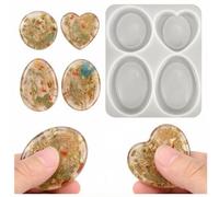 Yipakeh Resin Moulds, 4-Cavity Worry Stone Silicone Moulds for Crafting | Glossy non-stick cavity, flexible easy-release, 4 shapes round heart oval teardrop, bubble-free finish, reusable