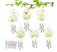 YIPFEN 12 Pieces Kids Crafts Set Wind Chimes Wooden Easter Decorations Easter Bunny Easter Eggs Butterflies Flowers Painting for Girls Boys (Green)