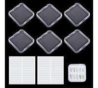 YIPFEN 6 Clear Press On Nail Boxes + 60 Adhesive Pads Nail Storage Box Set - Ideal for Fake Nails, Gel Nails Accessories & Nail Polish Storage (Pack of 6) (Clear)