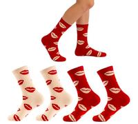 YIPFEN 6 Pairs Cotton Socks for Couples, Wedding Gift with Asymmetric Design, Breathable, Comfortable and Durable (Red)