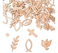 YIPFEN Christening Decorations - 100 Pieces Elegant Natural Wood Fish Pattern Christening Decoration Perfect for Girls and Boys Suitable for Communion, Confirmation, Baby Shower and Table