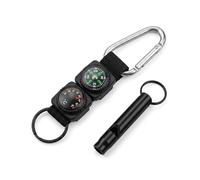 YIPFEN Compass Key Fob Set of 2 Metal Black with Whistle - Outdoor Navigation & Emergency Call Reliable Guide for Hiking, Camping, Survival & Travel. Robust & Always at Hand