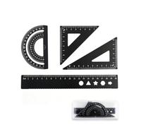 YIPFEN Geometry Set Ruler Set of 4 Black, 20 cm with Case, Precise Set Square & Angle Measure, Reliable Measurement Results for Math Teaching & Technical Drawing