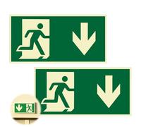 YIPFEN PVC Self-Adhesive Sign Emergency Exit Sign Arrow Down Escape Route Safety Light Label Pack of 2
