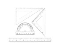 YIPFEN Ruler Set 4 Pieces 30 cm White | Precision Scales & Fraction Strokes | Robust Geometry Set for Maths, Technology Lessons & Accurate Drawing