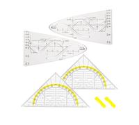 YIPFEN Set of 4 Flexible Set Squares with Handle & 45° Triangle, Precision Rulers Made of Durable Plastic for Non-Slip Grip & Accurate Drawing in Teaching