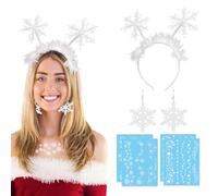 YIPFEN Women's Snowflake Costume Accessory Set with Headband Earrings and Tattoo for Carnival Halloween as Ice Princess Snow Queen Fancy Dress