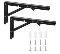 YiPHomn Folding Console, Heavy Duty Hinges, Angle Shelf Brackets, Iron Folding Angle 90 Degrees, Foldable for Home, Kitchen, Office, Table, Wall - Black (12 Inches)