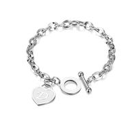 yipima Initial Heart Charm Bracelets for Women 14K gold/Silver Tone Stainless Steel OT Clasp Heart A-Z Letter Name Bangle Bracelet Gifts, Middle, Stainless Steel, no gemstone