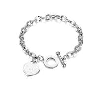 yipima Initial Heart Charm Bracelets for Women 14K gold/Silver Tone Stainless Steel OT Clasp Heart A-Z Letter Name Bangle Bracelet Gifts, Middle, Stainless Steel, no gemstone
