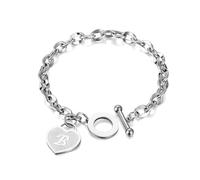 yipima Initial Heart Charm Bracelets for Women 14K gold/Silver Tone Stainless Steel OT Clasp Heart A-Z Letter Name Bangle Bracelet Gifts, Middle, Stainless Steel, no gemstone