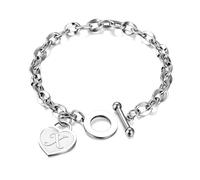 yipima Initial Heart Charm Bracelets for Women 14K gold/Silver Tone Stainless Steel OT Clasp Heart A-Z Letter Name Bangle Bracelet Gifts, Middle, no gemstone