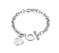 yipima Initial Heart Charm Bracelets for Women 14K gold/Silver Tone Stainless Steel OT Clasp Heart A-Z Letter Name Bangle Bracelet Gifts, Middle, Stainless Steel, no gemstone