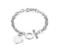 yipima Initial Heart Charm Bracelets for Women 14K gold/Silver Tone Stainless Steel OT Clasp Heart A-Z Letter Name Bangle Bracelet Gifts, Middle, Stainless Steel, no gemstone