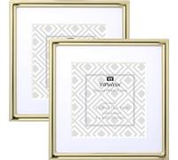 YiPinYin 4x4'' Sqaure Gold Metal Picture Frame With Mat for 3x 3'' Set of 2, Narrow Plated Metal Photo Frames 3x3'' With Soft Touch Velvet Backing for Desktop