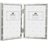 YiPinYin 4x6'' Bamboo D Double Photo Frames, Silver 6x4'' Double Metal Picture Frames, Silver Plated Photo Frames 4 x 6'' With Soft Touch Velvet Backing and Real Glass for Desktop