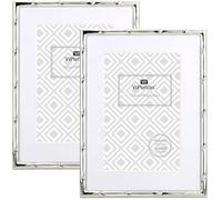 YiPinYin 4x6'' Bamboo Detail Silver Metal Picture Frame 2pack, 6x8'' Narrow Silver Plated Photo Frames With Mat for 4x6'‘, Frames with Soft Touch Velvet Backing for Desktop and Wall Décor(Silver)