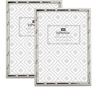 YiPinYin 5x7'' Bamboo Detail Designs Silver Metal Picture Frame 2pack,Elegant Silver Plated Baby Nurse Photo Frames 5x7'' With Soft Touch Velvet Backing for Desktop and Wall Décor