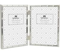 YiPinYin 5x7'' Bamboo Double Photo Frames, Silver double Metal Picture Frame 7x5'', Silver Thin Edge Photo Frames 5x7'' With Soft Touch Velvet Backing and Real Glass Front for Desktop