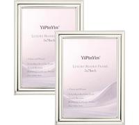 YiPinYin Classy Silver Plated 5x7''Photo Frame 2 pack,Classic 7x5'' Beaded Picture Frames,Real glass front and Velvet Backing,Perfect Gifts and Treasured Memories