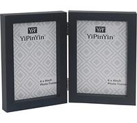 YiPinYin Hinged Double Photo Frame 6x4''Black,Wood Effect 4x6'' Double Frame,Black Twins 6x4'' Photo Frame w/ Glass Holds 2 Standard10x15cm Photoes Foldable frames 6x4'' Mother's Day gift Frame